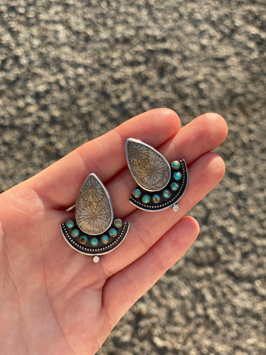 Fossil Coral Turquoise Studs